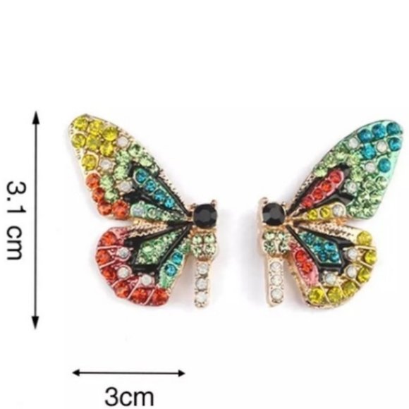 Colorful Butterfly Rhinestone Earrings - Picture 2 of 4